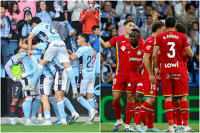 Futbolistas de Celta y Getafe celebrando un gol