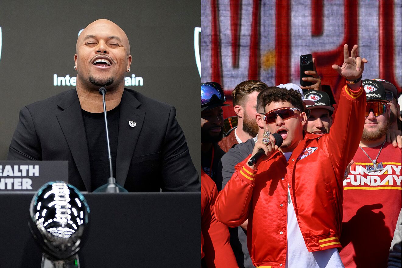 Pierce (left) is fully focused on slowing down Mahomes (right) in a...