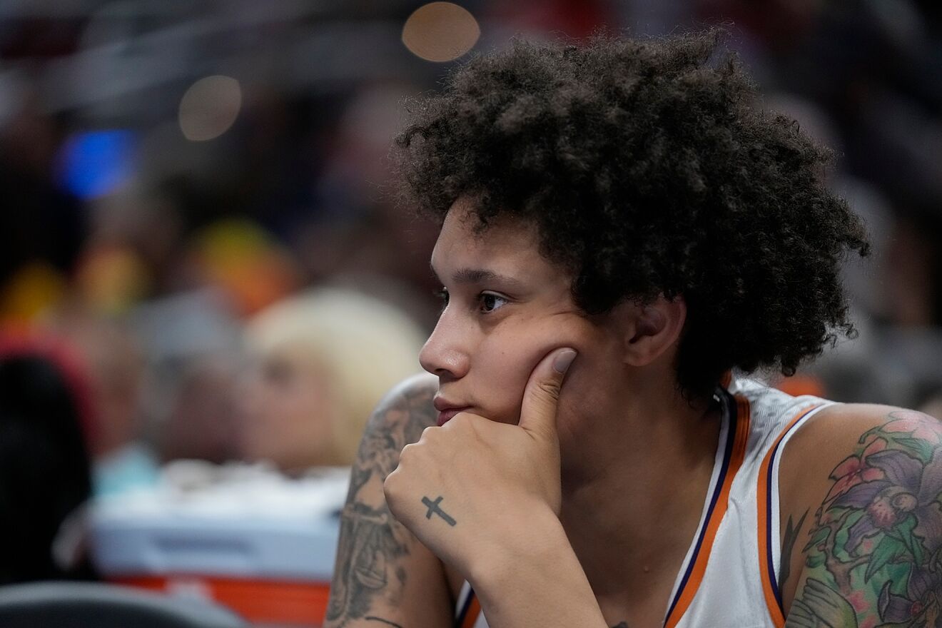 Phoenix Mercury's Brittney Griner watches during the first half of a...