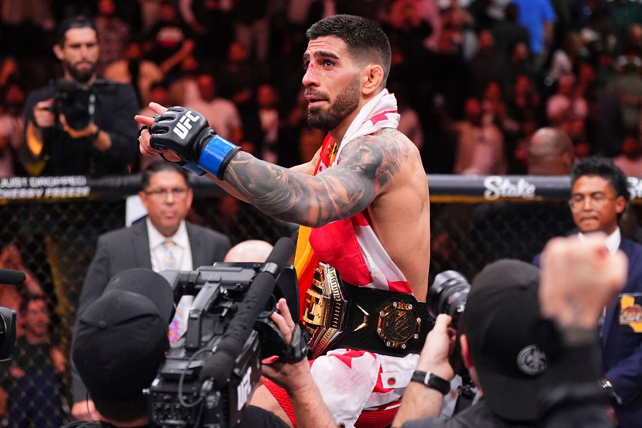 Ilia Topuria on Saturday after winning the UFC featherweight crown.