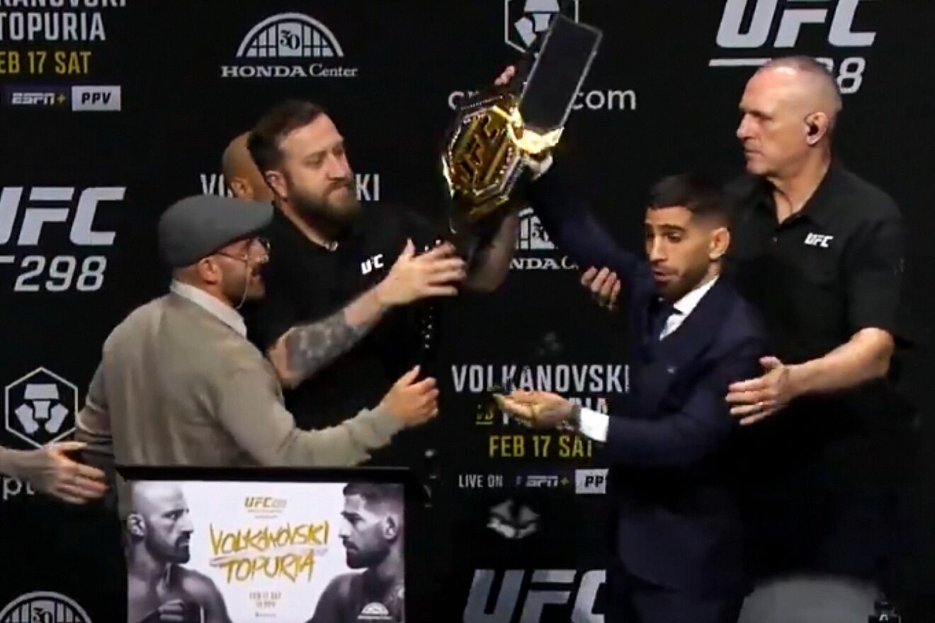 Volkanovski and Topuria at the press conference.