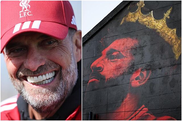 Un montaje con una imagen de Klopp y otra de un graffiti de Salah.