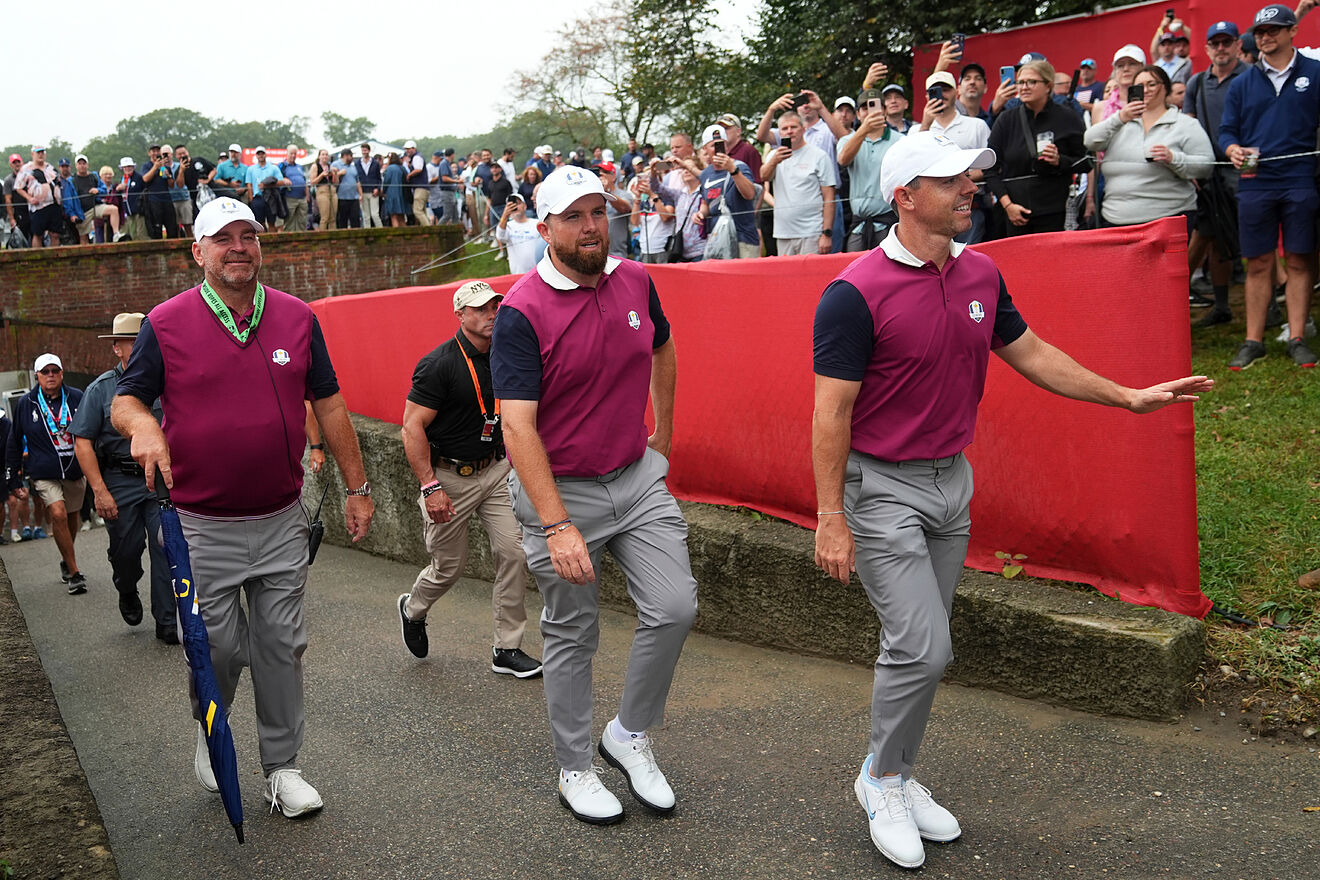 Europe's Rory McIlroy arrives for a practice round at the Ryder Cup...