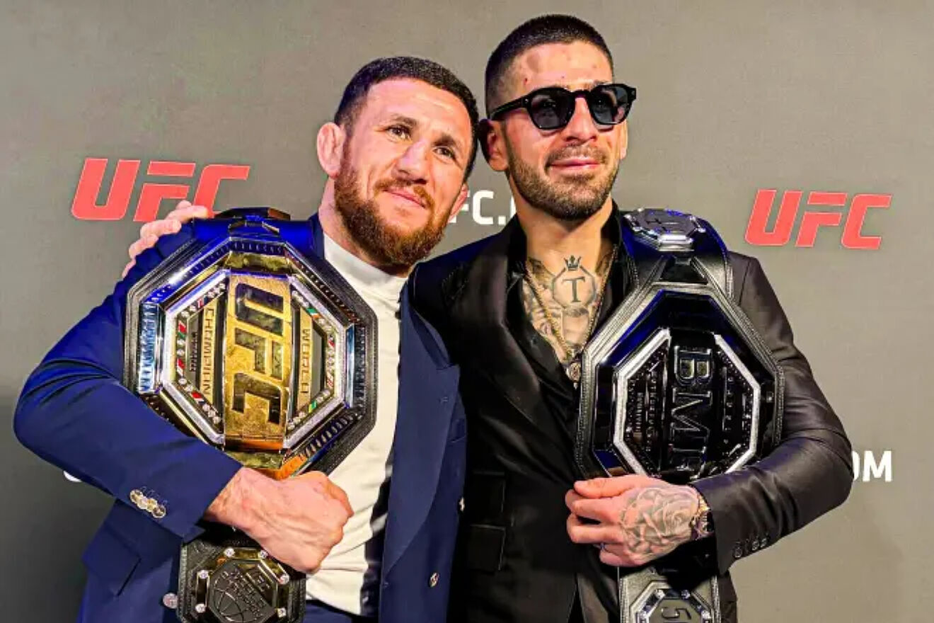 Merab Dvalishvili with Ilia Topuria at UFC 308.