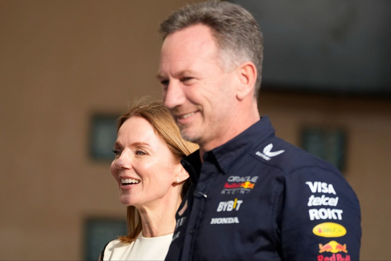 Red Bull team principal, Christian Horner (right), with his wife,...
