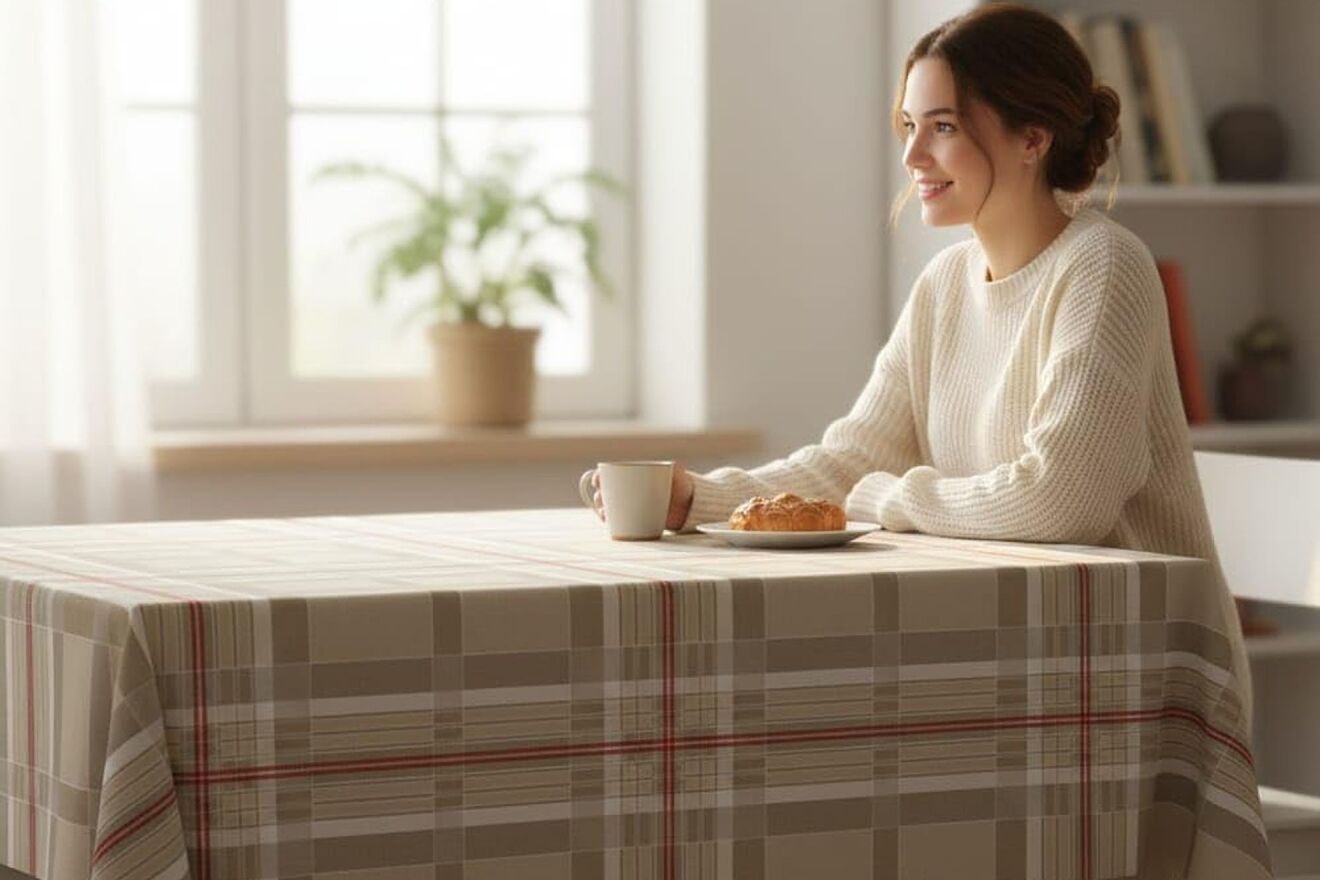 Este mantel de 2,5 metros es impermeable y antimanchas.