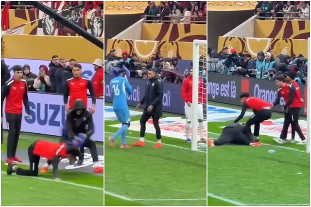 Un montaje con im�genes de la disputa de Diouf con los recogepelotas en la final de la Copa �frica.