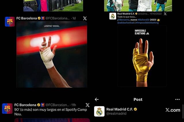 Tweets del Barcelona y el Real Madrid.