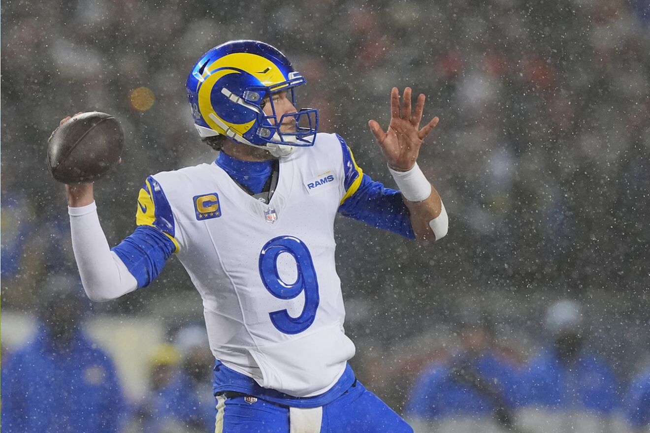 Los Angeles Rams quarterback Matthew Stafford throws a pass against...