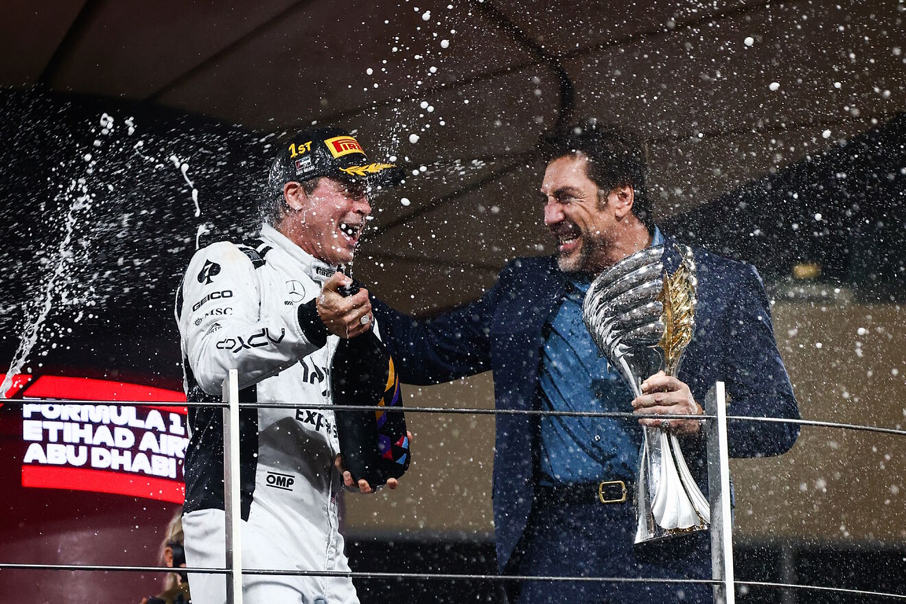 Brad Pitt and Javier Bardem on the podium in Abu Dhabi.