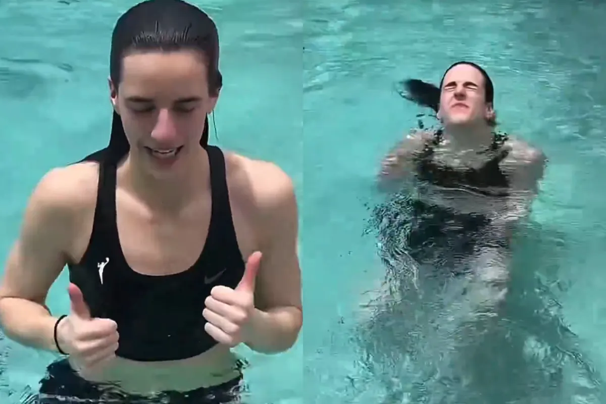 Caitlin Clark's pool video creates controversy online for some reason