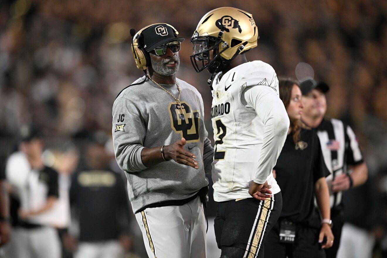 Deion Sanders and Shedeur Sanders during the Colorado Buffaloes 2024...
