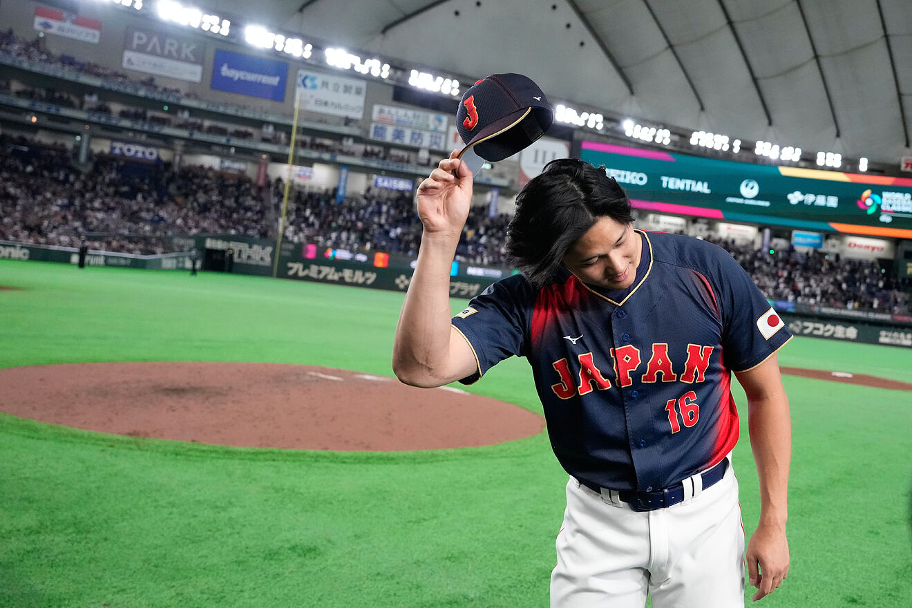 Shohei Ohtani's Team Japan celebration at the World Baseball Classic...