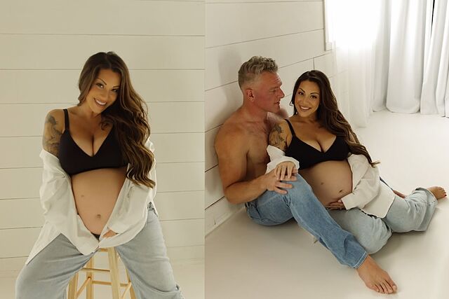 Pat McAfee and his wife Samantha share a series of intimate photos as they prepare to welcome their second child