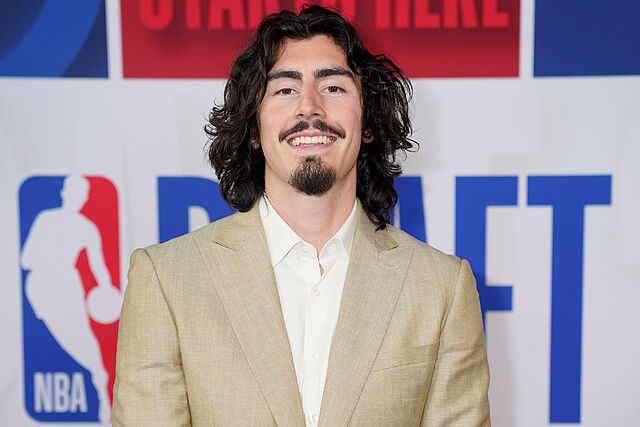 Jaime Jaquez Jr. arrives at Barclays Center before the NBA basketball draft.