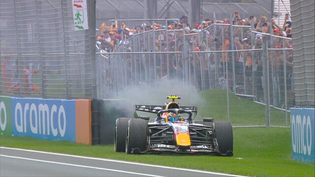 Hadjar, con el coche ardiendo en la vuelta 12