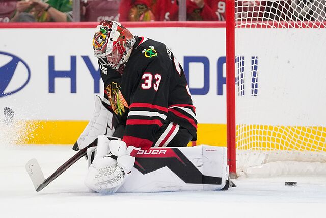 Chicago Blackhawks goaltender Drew Commesso