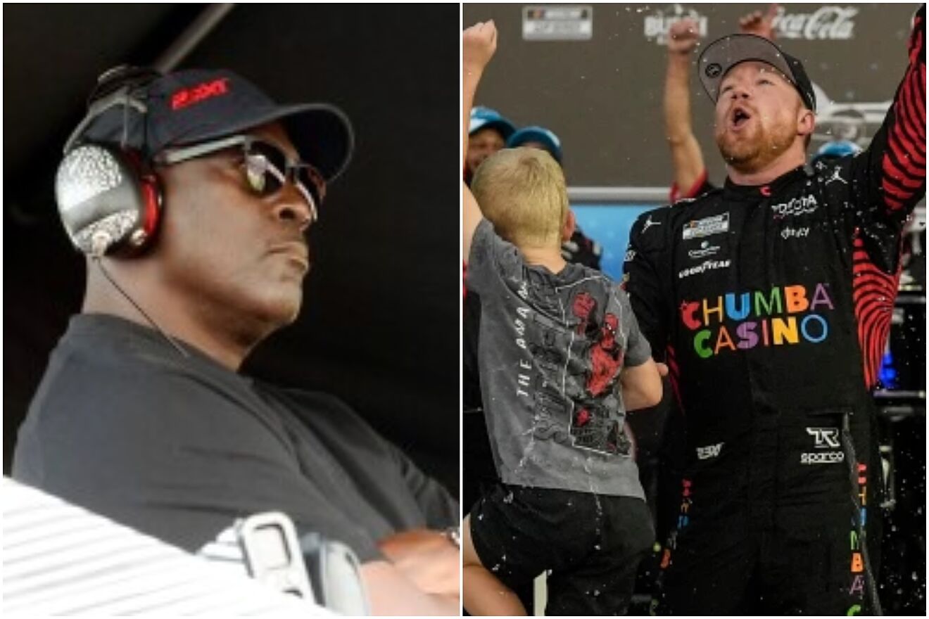 Michael Jordan and Tyler Reddick celebrating the win