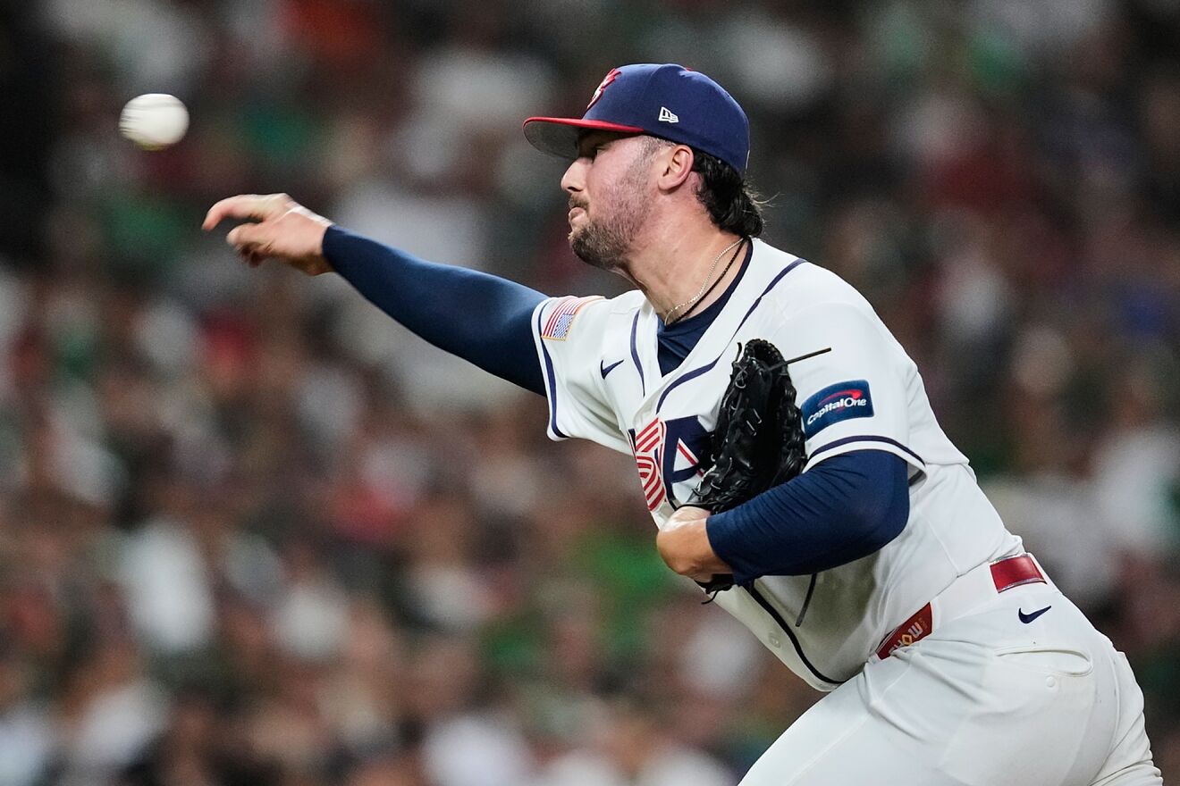 United States pitcher Paul Skenes throws to a Mexico batter.