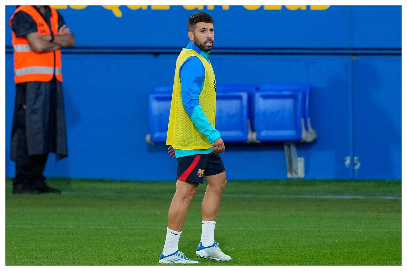 Jordi Alba, en el entrenamiento de este mi�rcoles. / EFE