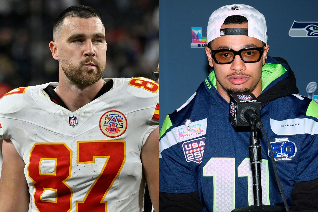 Travis Kelce (left) is eager to see how Jaxon Smith-Njigba (righ)...