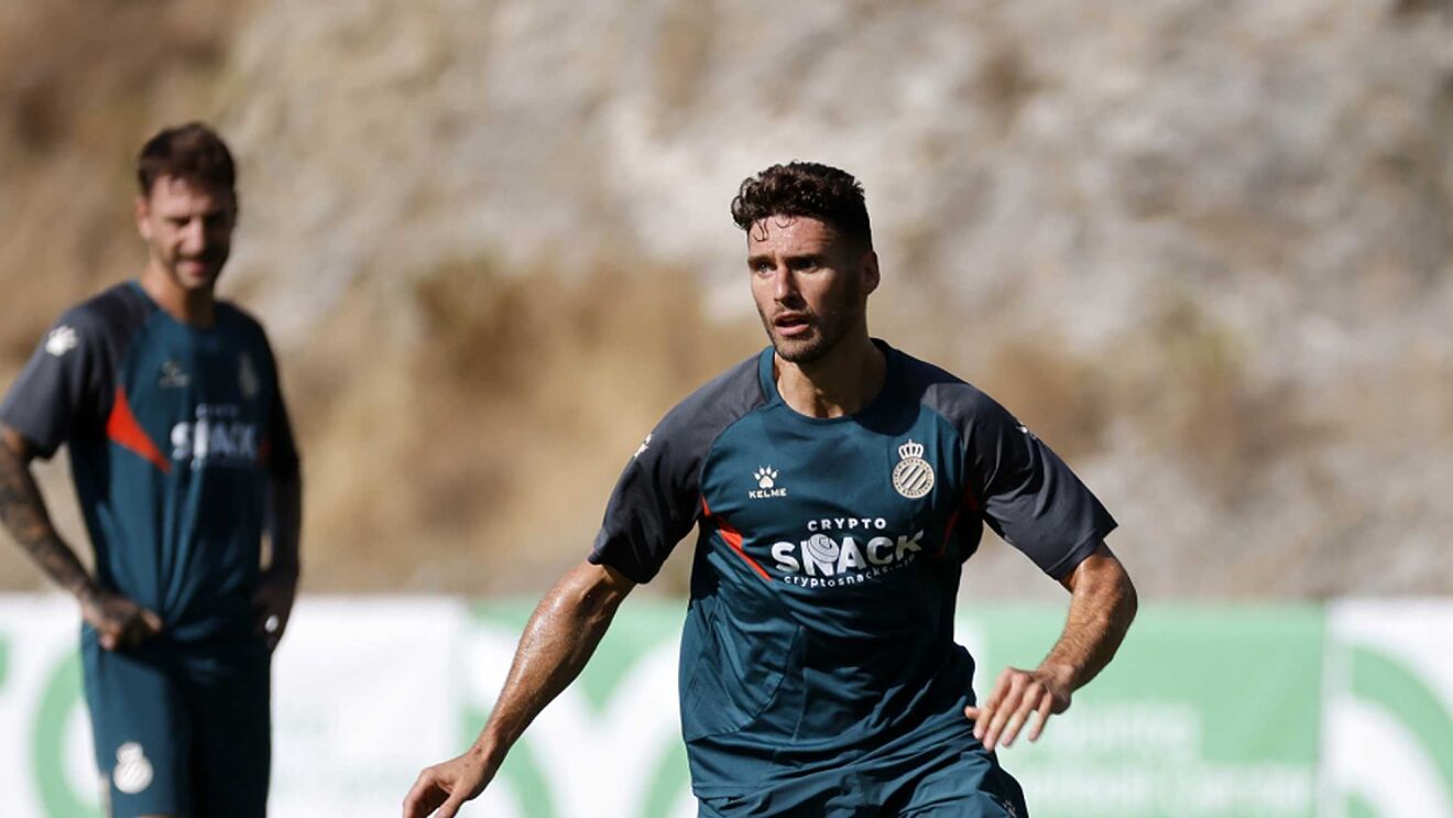 Sergi G�mez, durante un entrenamiento de pretemporada RCDE