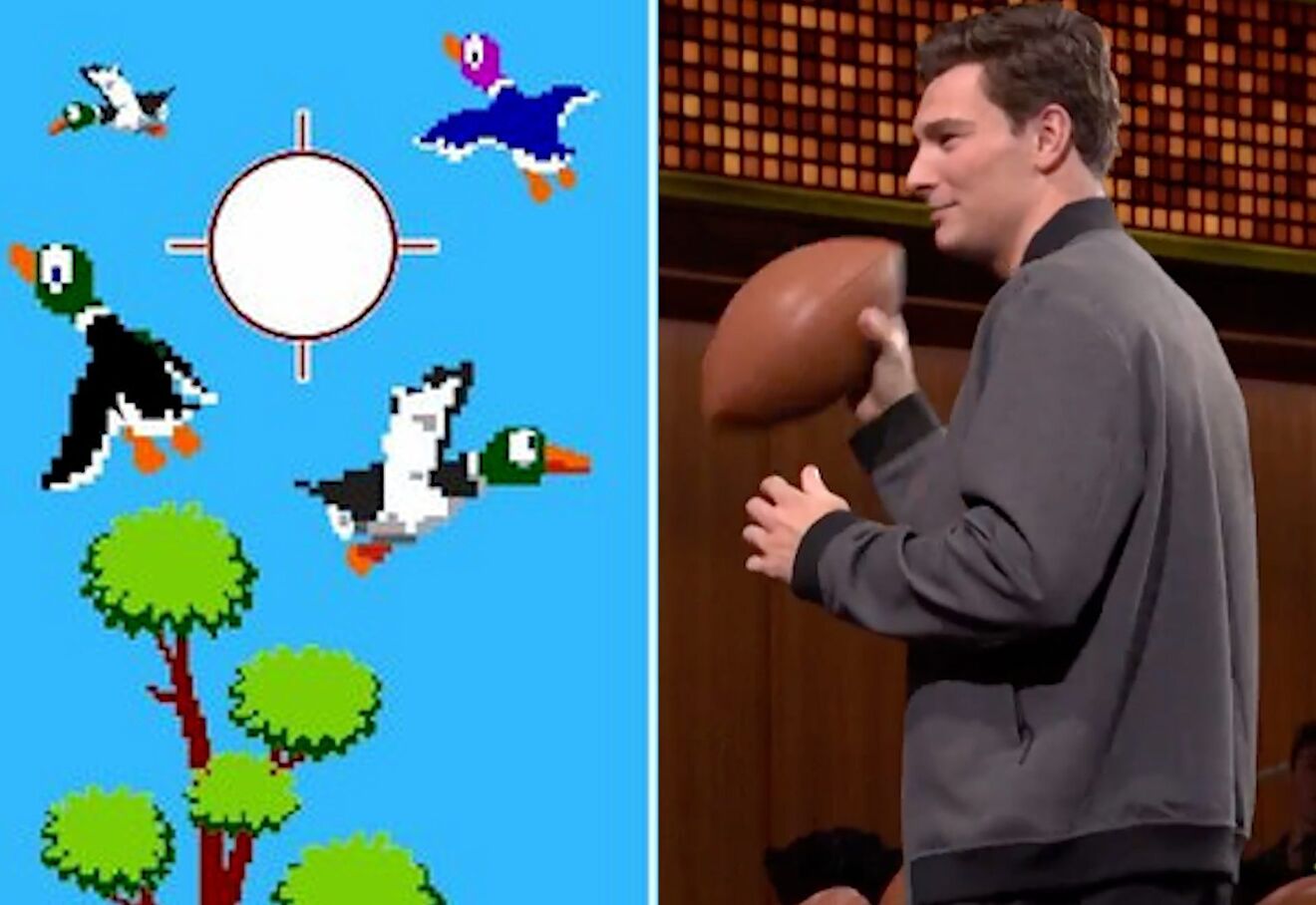 Fernando Mendoza revives Nintendo Duck Hunt by smashing flying discs...