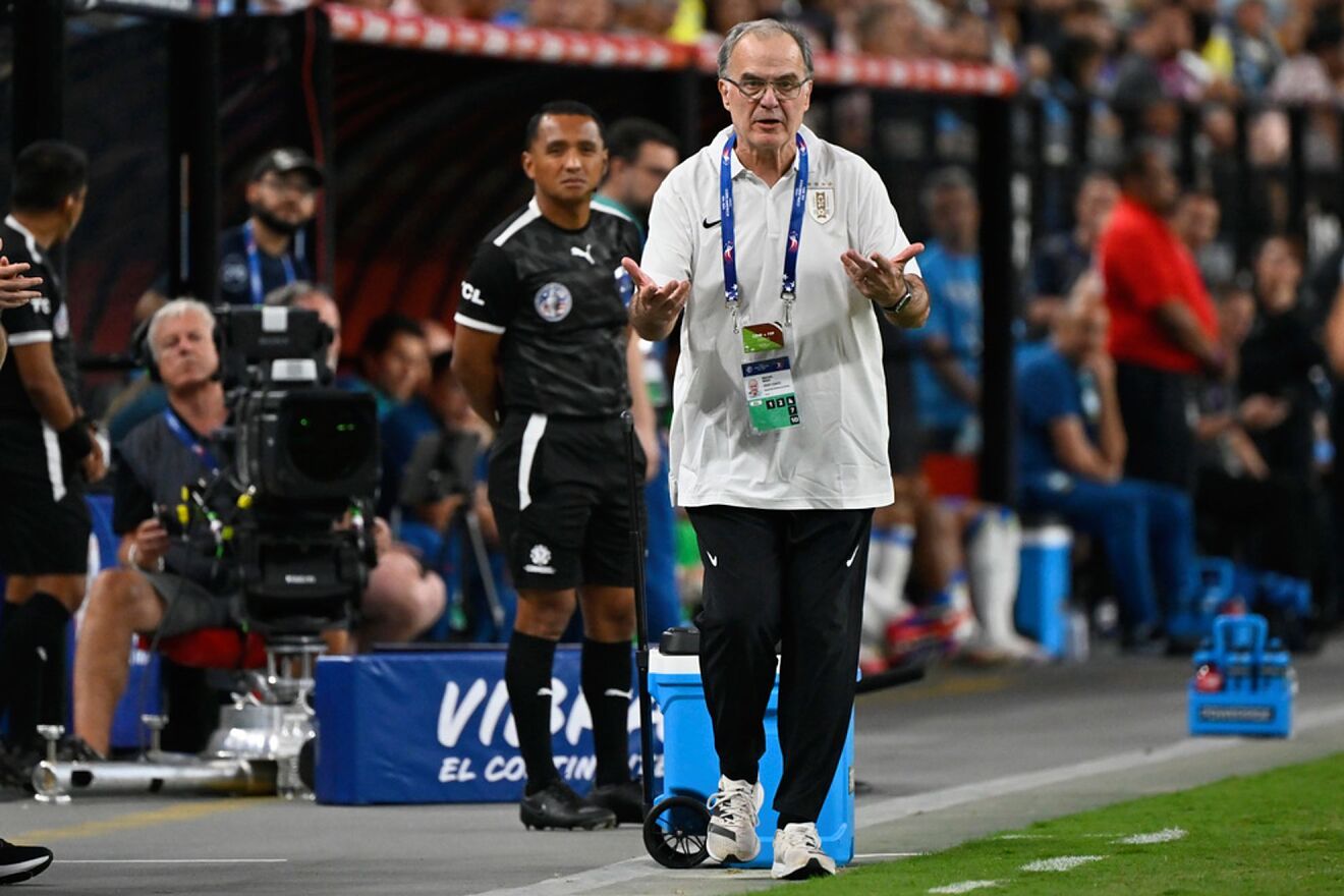 Uruguay's coach Marcelo Bielsa reacts during a Copa America...