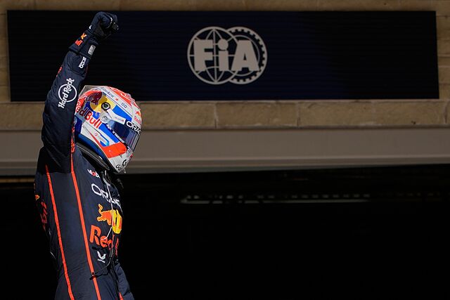Max Verstappen celebrando su victoria en Las Am�ricas.