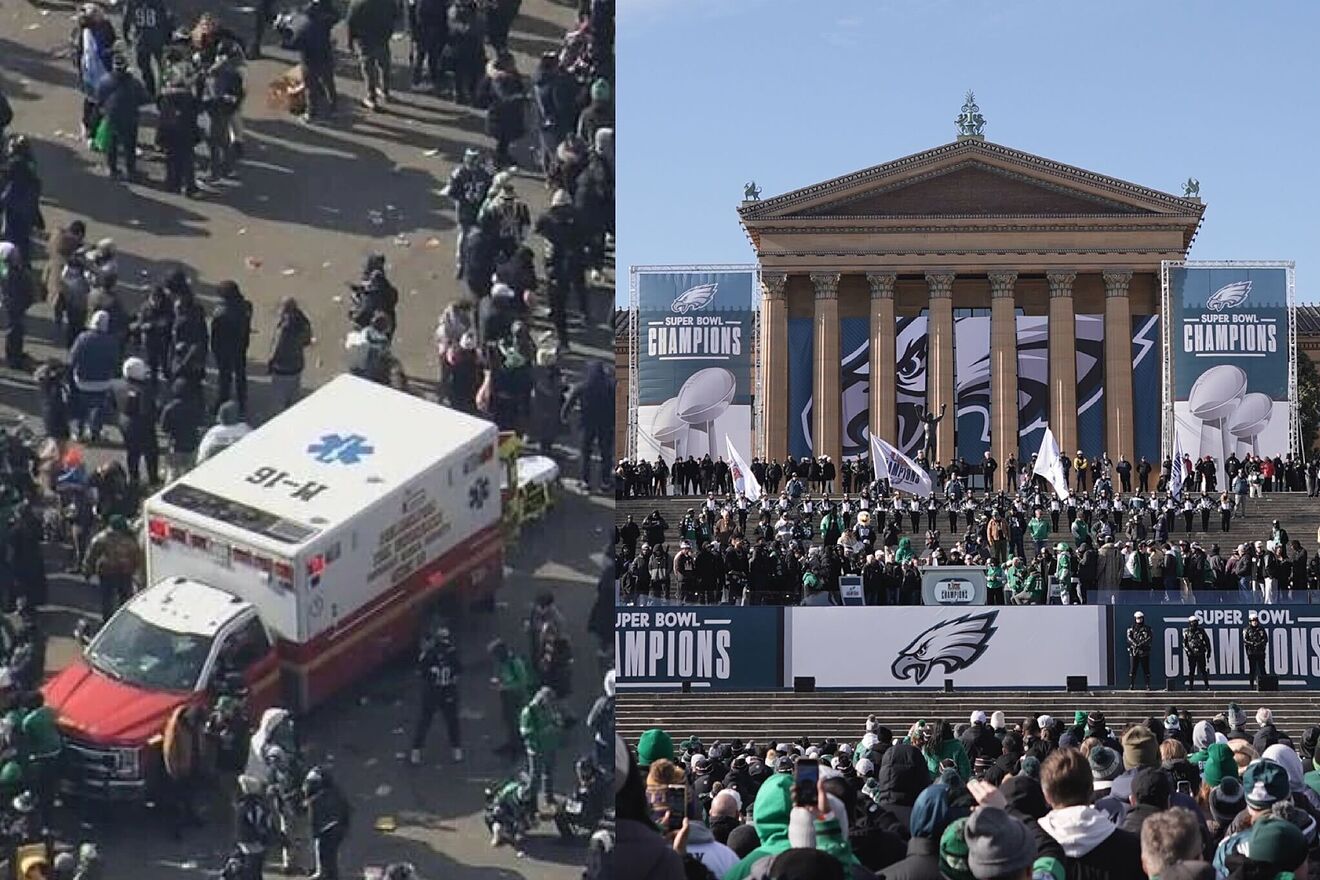 An ambulance during the Philadelphia Eagles' Super Bowl 59 parade and...
