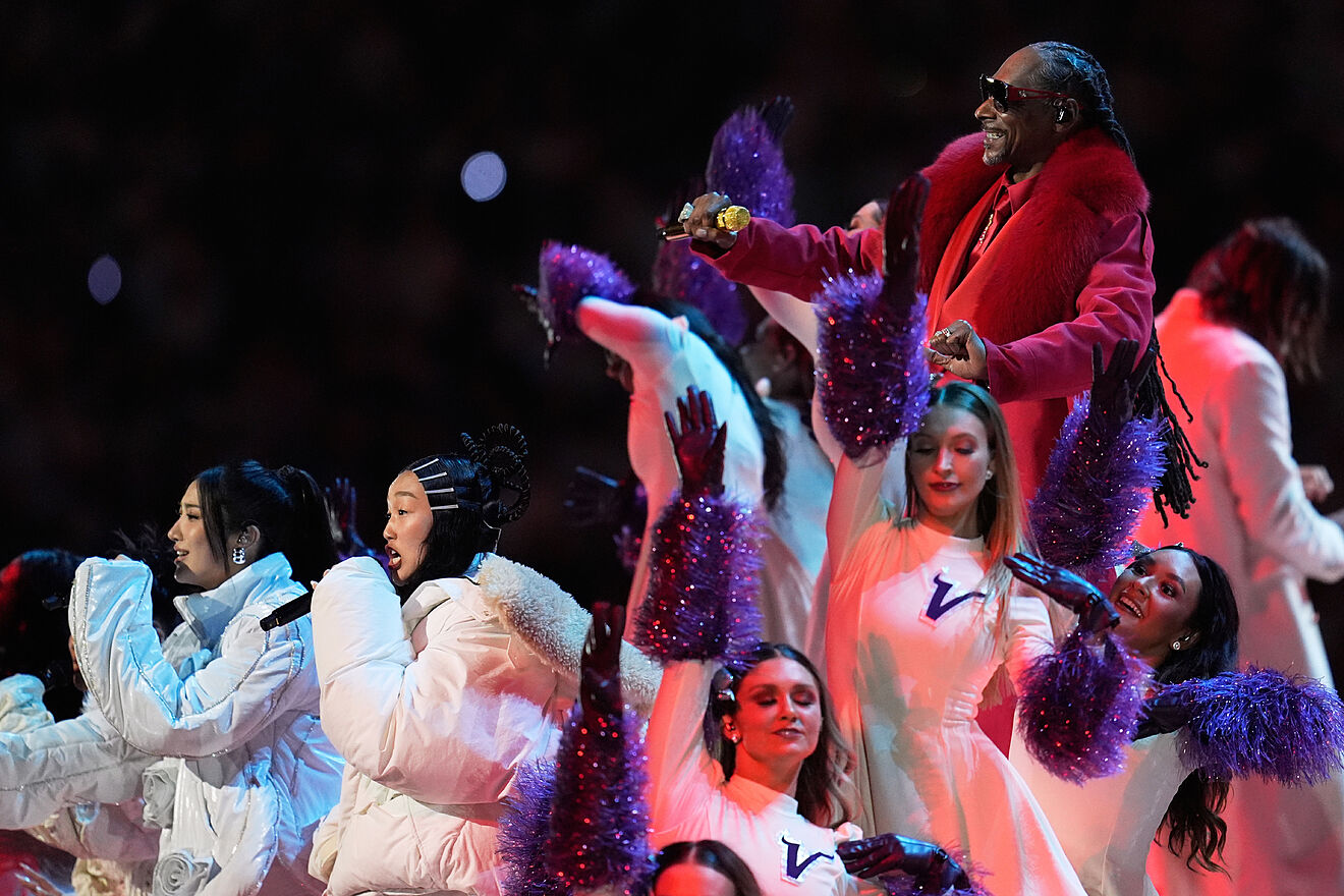 Snoop Dogg performed with HUNTR/X during halftime of an NFL football...