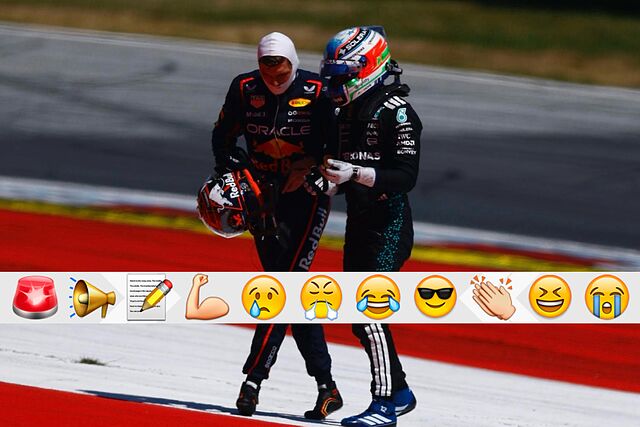 Antonelli y Verstappen tras el choque.