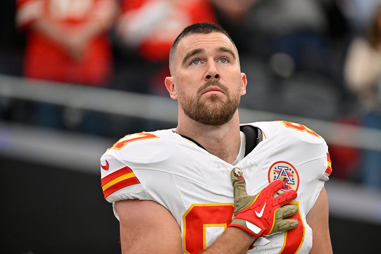 Kansas City Chiefs tight end Travis Kelce pauses before the start of...