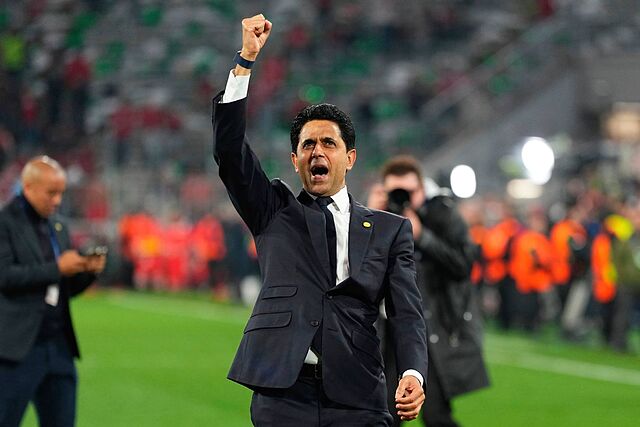 Nasser Al-Khelaifi celebra el pase a la final del PSG.