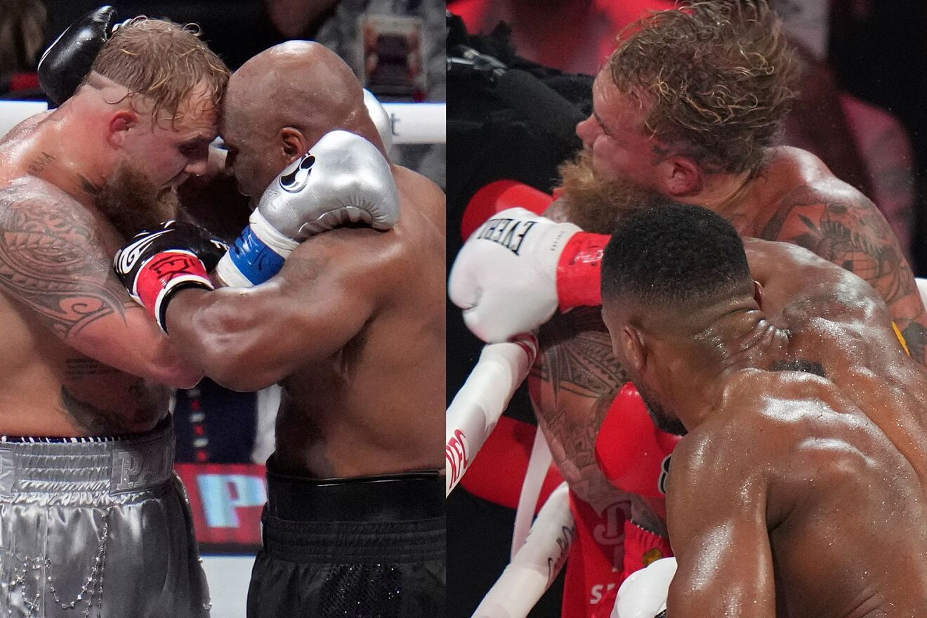 Mike Tyson appears to spare Jake Paul on a clean knockout punch while...