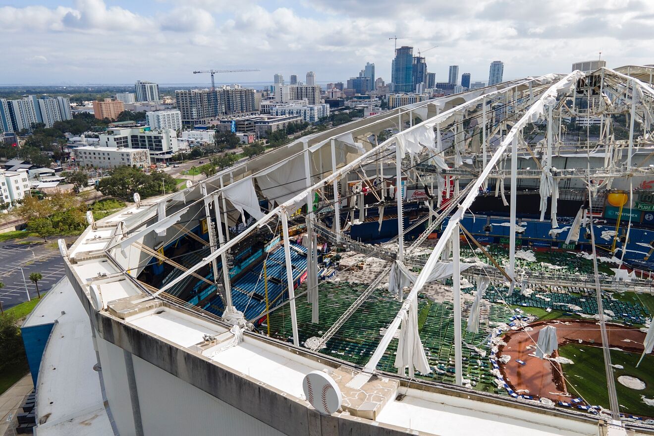 Tropicana Field after Hurricane Milton hit Florida.