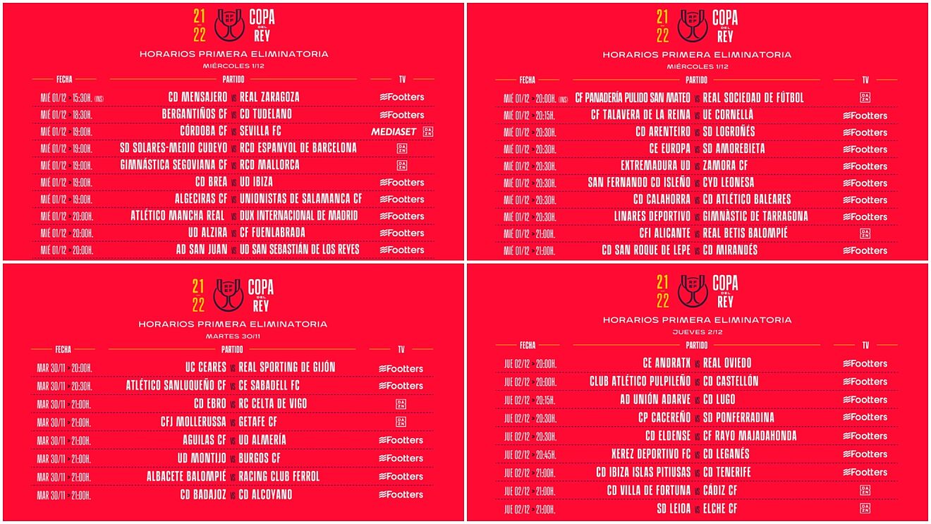 Horarios y televisión de la primera ronda de Copa del Rey 2021 - 22 | Marca