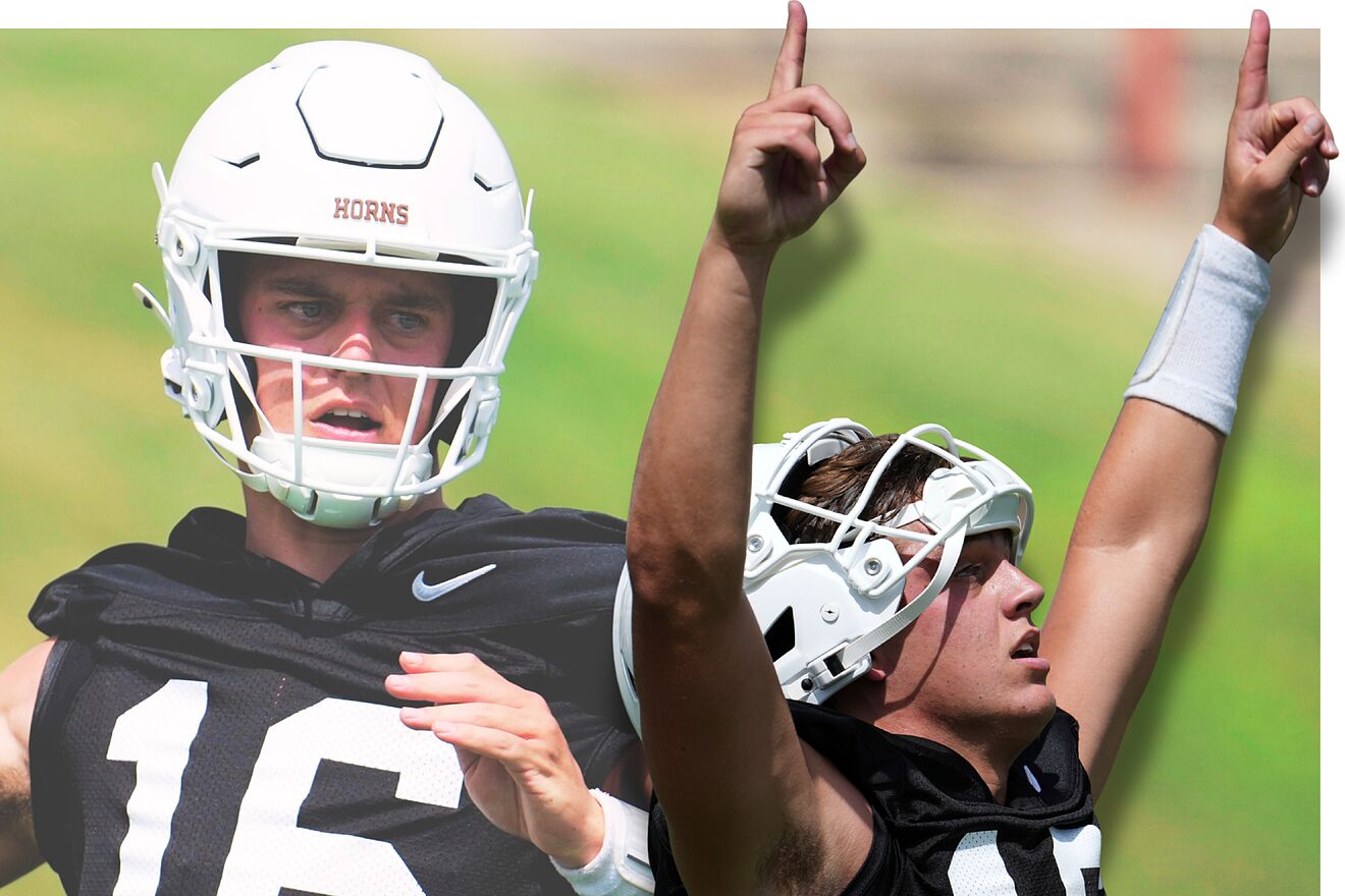 Texas quarterback Arch Manning (16) reacts during an NCAA college...