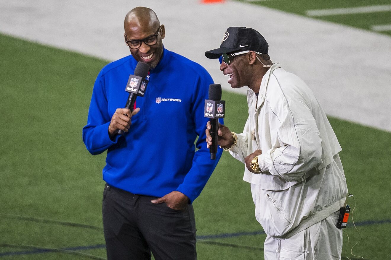Colorado State head coach Deion Sanders interviews with NFL Network's...