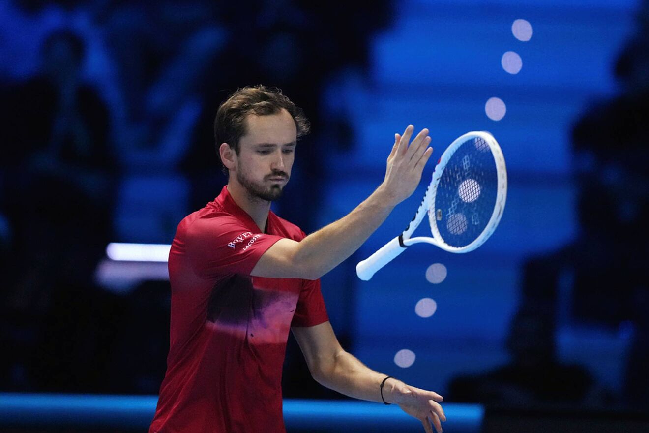 Daniil Medvedev reacts during the singles tennis match of the ATP...