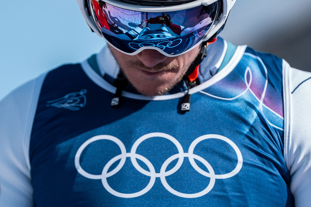 The Olympic rings reflect in the goggles of Czech Republic's Jan...