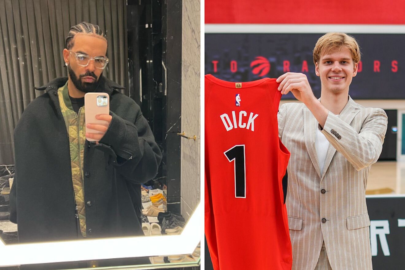 Drake pokes fun at Raptors rookie Gradey Dick's name with viral meme ...