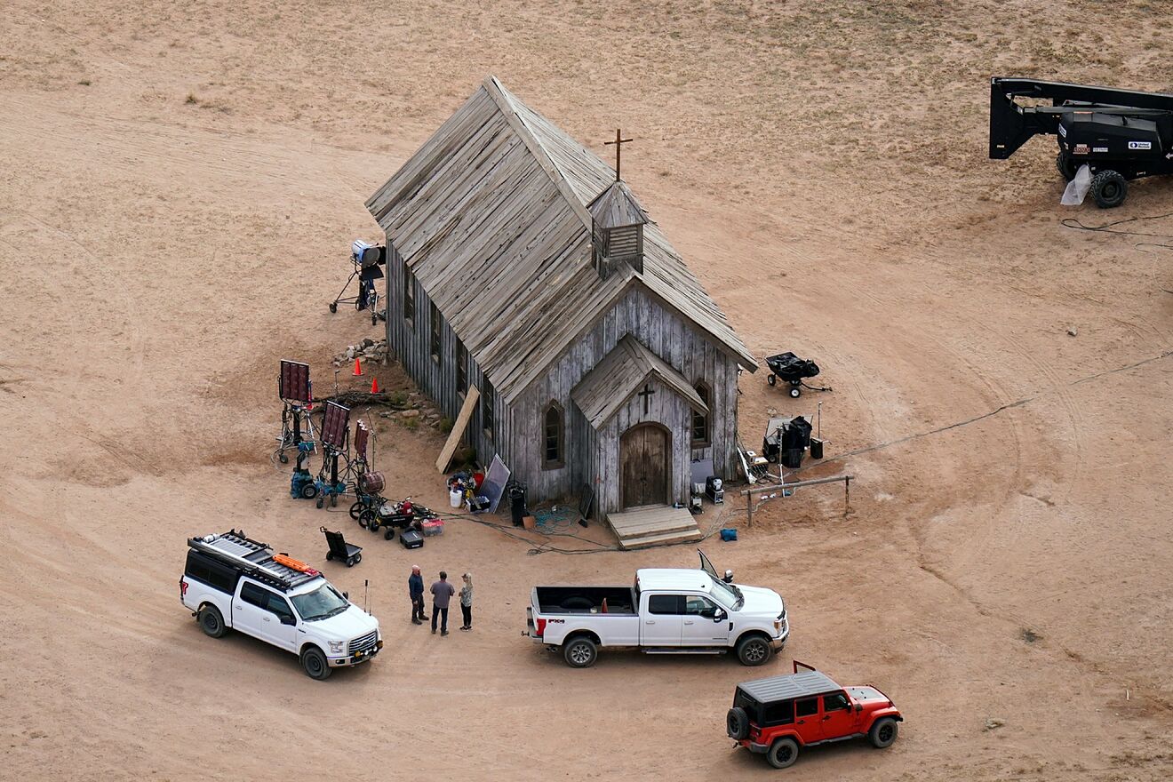 This aerial photo shows the Bonanza Creek Ranch in Santa Fe, New...