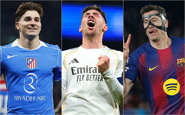 Juli�n Alvarez, Fede Valverde y Robert Lewandowski.