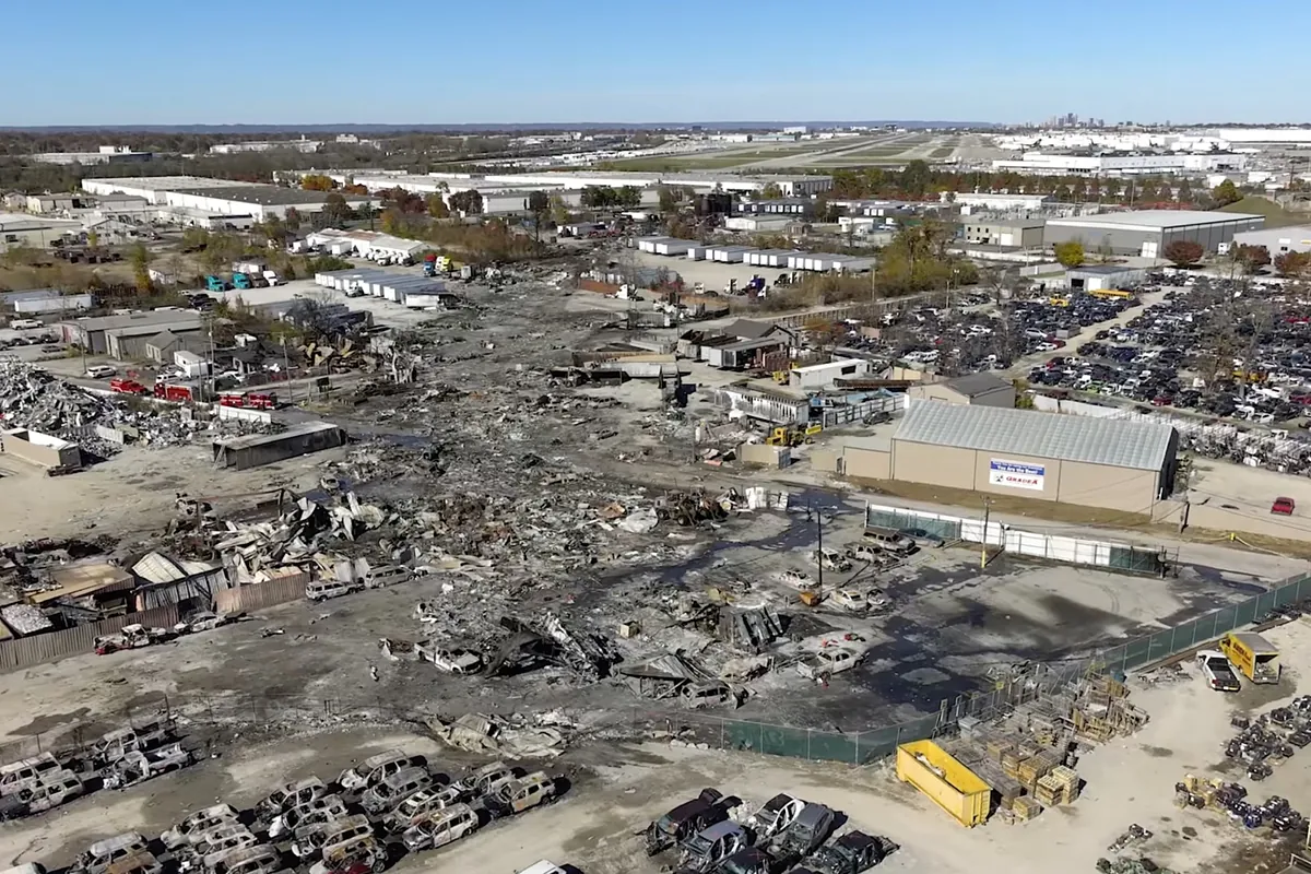 Shocking images of the UPS crash in Kentucky show that one of the plane's engines detached and exploded during takeoff