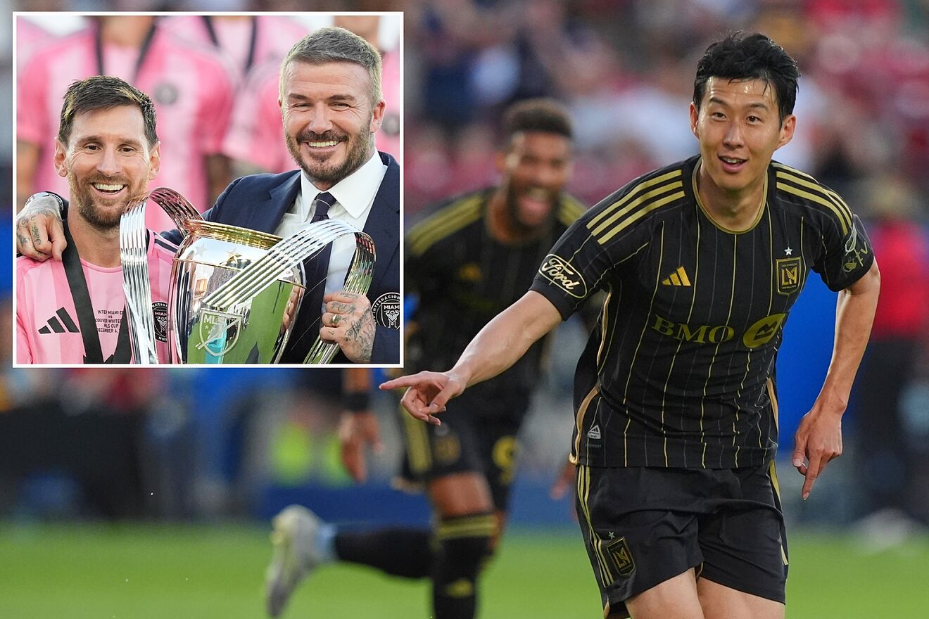 Son Heung-Min celebrating | Leo Messi and David Beckham lifting the...