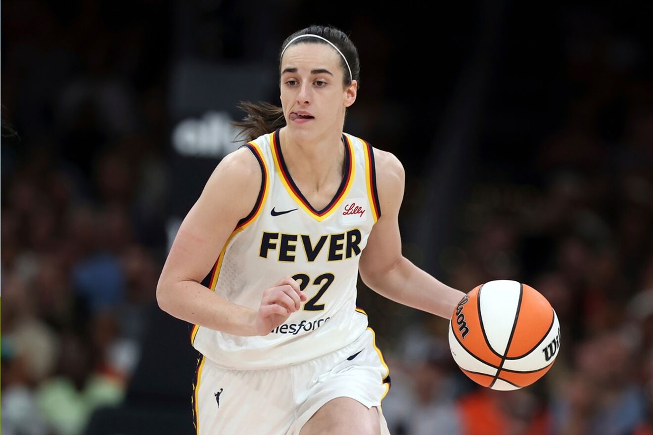 Indiana Fever's Caitlin Clark plays against the Connecticut Sun during...