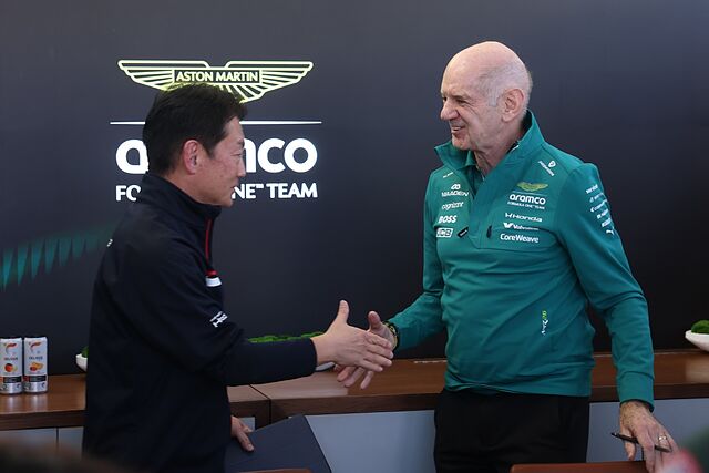 Koji Wartanabe y Adrian Newey, en la rueda de prensa de Aston Martin este jueves.