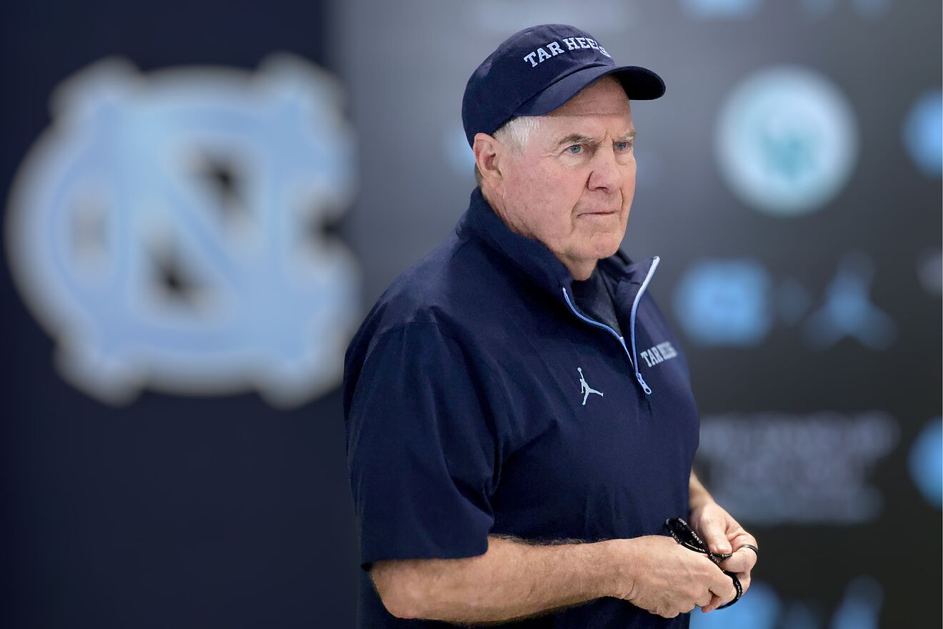 North Carolina coach Bill Belichick arrives for an NCAA college...